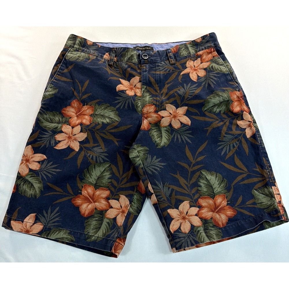 Banana Republic Shorts Mens 33 Blue Floral Chino Casual Summer Cotton Flat Front